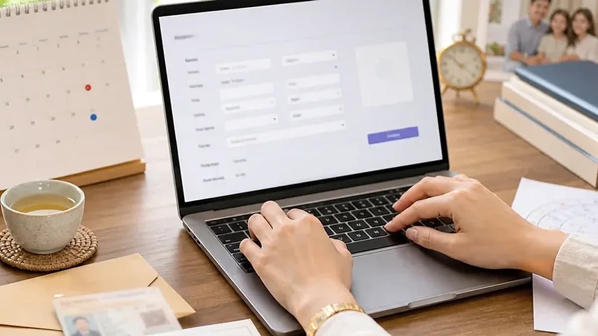 Minh họa người dùng đang mở lá số tử vi trên laptop, cạnh lịch bàn và tờ ghi chú để đối chiếu vị trí sao Tử Vi theo từng cung